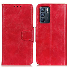 Custodia Portafoglio In Pelle Cover con Supporto M02L per Oppo Reno6 5G Rosso