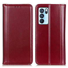 Custodia Portafoglio In Pelle Cover con Supporto M05L per Oppo Reno6 Pro 5G India Rosso