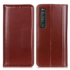 Custodia Portafoglio In Pelle Cover con Supporto M05L per Sony Xperia 1 III Marrone