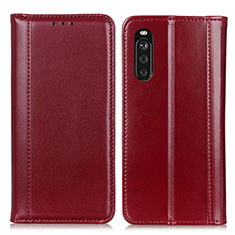 Custodia Portafoglio In Pelle Cover con Supporto M05L per Sony Xperia 10 III SO-52B Rosso