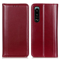 Custodia Portafoglio In Pelle Cover con Supporto M05L per Sony Xperia 5 III Rosso