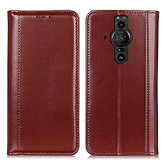 Custodia Portafoglio In Pelle Cover con Supporto M05L per Sony Xperia PRO-I Marrone