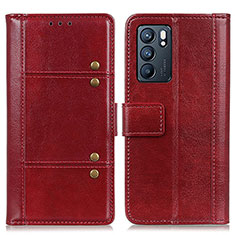 Custodia Portafoglio In Pelle Cover con Supporto M06L per Oppo Reno6 5G Rosso