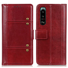 Custodia Portafoglio In Pelle Cover con Supporto M06L per Sony Xperia 5 III SO-53B Rosso