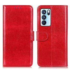 Custodia Portafoglio In Pelle Cover con Supporto M07L per Oppo Reno6 Pro 5G India Rosso