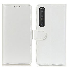 Custodia Portafoglio In Pelle Cover con Supporto M07L per Sony Xperia 1 III Bianco