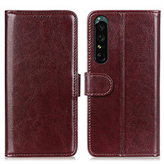 Custodia Portafoglio In Pelle Cover con Supporto M07L per Sony Xperia 1 IV Marrone