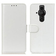 Custodia Portafoglio In Pelle Cover con Supporto M07L per Sony Xperia PRO-I Bianco