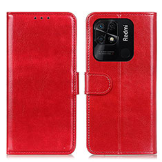 Custodia Portafoglio In Pelle Cover con Supporto M07L per Xiaomi Redmi 10 India Rosso