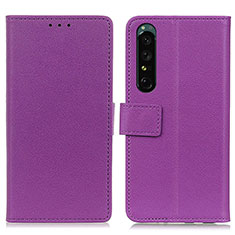 Custodia Portafoglio In Pelle Cover con Supporto M08L per Sony Xperia 1 IV Viola