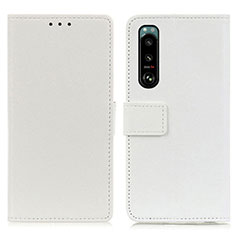 Custodia Portafoglio In Pelle Cover con Supporto M08L per Sony Xperia 5 III Bianco