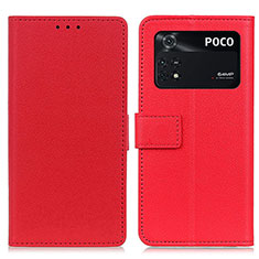 Custodia Portafoglio In Pelle Cover con Supporto M08L per Xiaomi Poco M4 Pro 4G Rosso