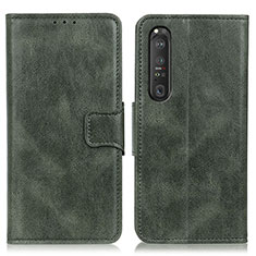 Custodia Portafoglio In Pelle Cover con Supporto M09L per Sony Xperia 1 III Verde