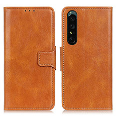 Custodia Portafoglio In Pelle Cover con Supporto M09L per Sony Xperia 1 IV Marrone