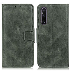 Custodia Portafoglio In Pelle Cover con Supporto M09L per Sony Xperia 1 V Verde