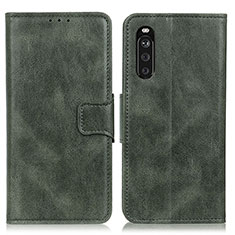 Custodia Portafoglio In Pelle Cover con Supporto M09L per Sony Xperia 10 III SO-52B Verde