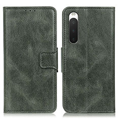 Custodia Portafoglio In Pelle Cover con Supporto M09L per Sony Xperia 10 IV Verde