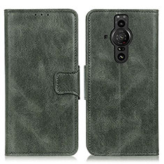 Custodia Portafoglio In Pelle Cover con Supporto M09L per Sony Xperia PRO-I Verde