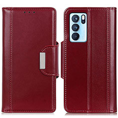 Custodia Portafoglio In Pelle Cover con Supporto M13L per Oppo Reno6 Pro 5G India Rosso