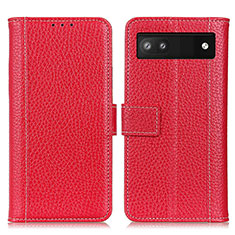 Custodia Portafoglio In Pelle Cover con Supporto M14L per Google Pixel 6a 5G Rosso