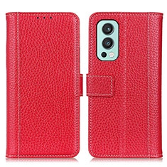 Custodia Portafoglio In Pelle Cover con Supporto M14L per OnePlus Nord 2 5G Rosso