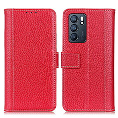 Custodia Portafoglio In Pelle Cover con Supporto M14L per Oppo Reno6 5G Rosso