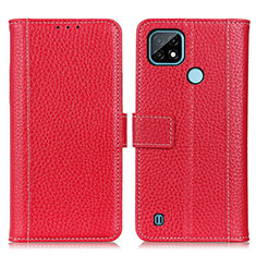 Custodia Portafoglio In Pelle Cover con Supporto M14L per Realme C21 Rosso