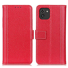 Custodia Portafoglio In Pelle Cover con Supporto M14L per Samsung Galaxy A03 Rosso