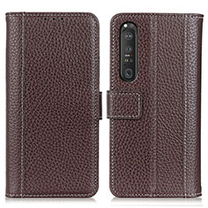 Custodia Portafoglio In Pelle Cover con Supporto M14L per Sony Xperia 1 III Marrone