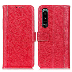 Custodia Portafoglio In Pelle Cover con Supporto M14L per Sony Xperia 5 III Rosso