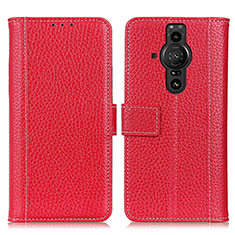 Custodia Portafoglio In Pelle Cover con Supporto M14L per Sony Xperia PRO-I Rosso