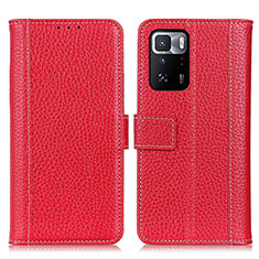 Custodia Portafoglio In Pelle Cover con Supporto M14L per Xiaomi Redmi Note 10 Pro 5G Rosso