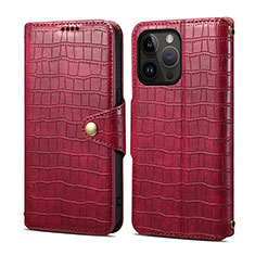 Custodia Portafoglio In Pelle Cover con Supporto MT6 per Apple iPhone 15 Pro Rosso