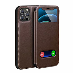 Custodia Portafoglio In Pelle Cover con Supporto N01 per Apple iPhone 12 Pro Max Marrone