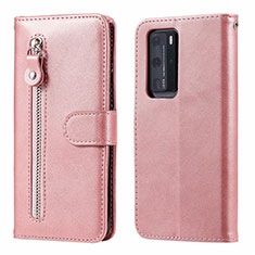 Custodia Portafoglio In Pelle Cover con Supporto N01 per Huawei P40 Pro Oro Rosa