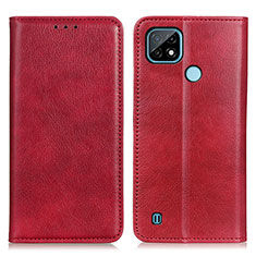 Custodia Portafoglio In Pelle Cover con Supporto N01P per Realme C21 Rosso