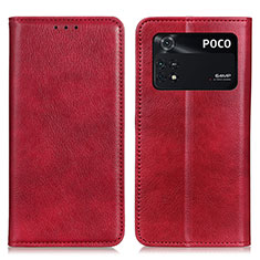 Custodia Portafoglio In Pelle Cover con Supporto N01P per Xiaomi Poco M4 Pro 4G Rosso