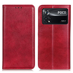 Custodia Portafoglio In Pelle Cover con Supporto N01P per Xiaomi Poco X4 Pro 5G Rosso