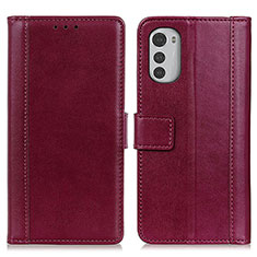 Custodia Portafoglio In Pelle Cover con Supporto N02P per Motorola Moto E32 Rosso