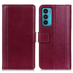 Custodia Portafoglio In Pelle Cover con Supporto N02P per Motorola Moto Edge 20 5G Rosso