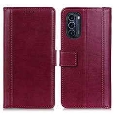 Custodia Portafoglio In Pelle Cover con Supporto N02P per Motorola Moto G52j 5G Rosso