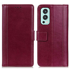 Custodia Portafoglio In Pelle Cover con Supporto N02P per OnePlus Nord 2 5G Rosso