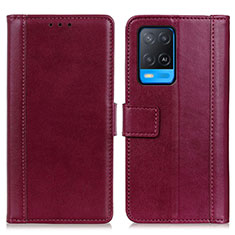 Custodia Portafoglio In Pelle Cover con Supporto N02P per Oppo A54 4G Rosso