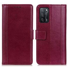 Custodia Portafoglio In Pelle Cover con Supporto N02P per Oppo A55 5G Rosso