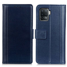 Custodia Portafoglio In Pelle Cover con Supporto N02P per Oppo Reno5 F Blu