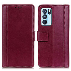 Custodia Portafoglio In Pelle Cover con Supporto N02P per Oppo Reno6 Pro 5G India Rosso