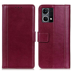 Custodia Portafoglio In Pelle Cover con Supporto N02P per Oppo Reno7 4G Rosso