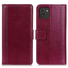 Custodia Portafoglio In Pelle Cover con Supporto N02P per Samsung Galaxy A03 Rosso