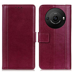 Custodia Portafoglio In Pelle Cover con Supporto N02P per Sharp Aquos R8 Pro Rosso