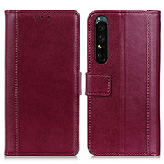 Custodia Portafoglio In Pelle Cover con Supporto N02P per Sony Xperia 1 III Rosso